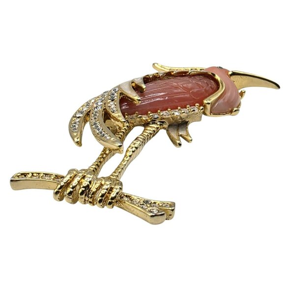 Hattie Carnegie Heron Bird Brooch Pin Coral Lucite Rhinestone Egret Unsigned VTG - Picture 7 of 10